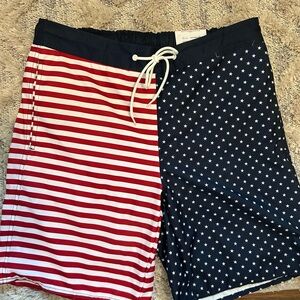 Patriotic Men's Swim Shorts - Red, White, and Blue- Large